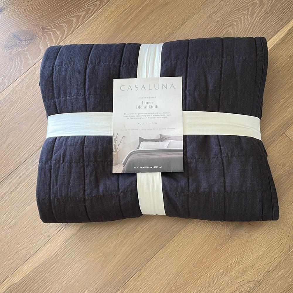 Full/Queen Black Heavyweight Linen Blend Bed Quilt from Casaluna™